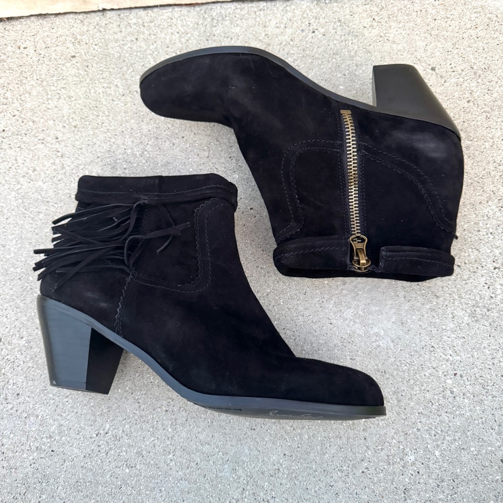 Sam Edelman Louie Ankle BOOTS black suede Fringe Bootie Boot new 13 western zip - Picture 6 of 12